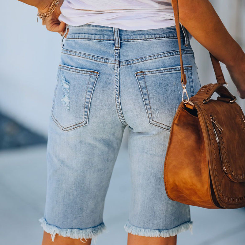 Ropa de mujer Pantalones vaqueros con dobladillo deshilachado lavados todo fósforo