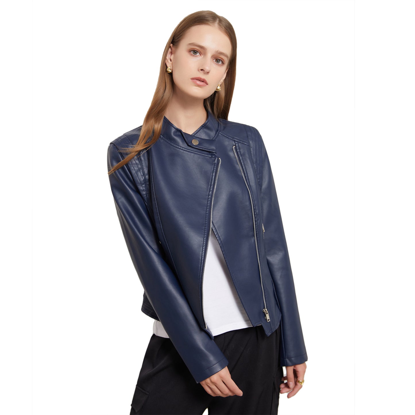 Abrigo de piel sintética con cuello para mujer, ajustado, de piel, para primavera y otoño, fino, de manga larga, chaqueta corta para mujer, talla grande