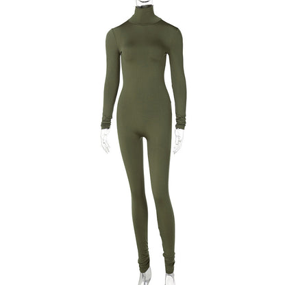 Autumn Winter Solid Color Tight Long Sleeve Fleece Lined Jumpsuit Women Clothing Yoga Bodysuit