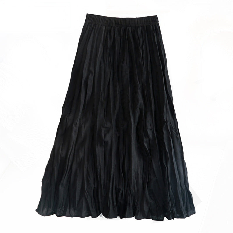 Artistic Retro Skirt Women Texture Pleated Skirt A line Skirt Mid Length Base Skirt