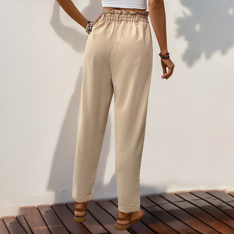 Pantalones casuales ajustados de cintura alta de color sólido para mujer de verano