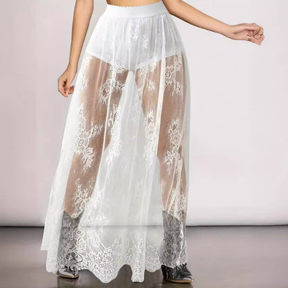 Women Clothing Summer Dark Gothic Lace See through Sexy Skirt Maxi Dress