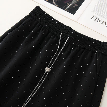 Black Polka Dot Skirt Women Autumn High Waist Drooping A Line Skirt Slimming Mid Length Skirt Spring Autumn