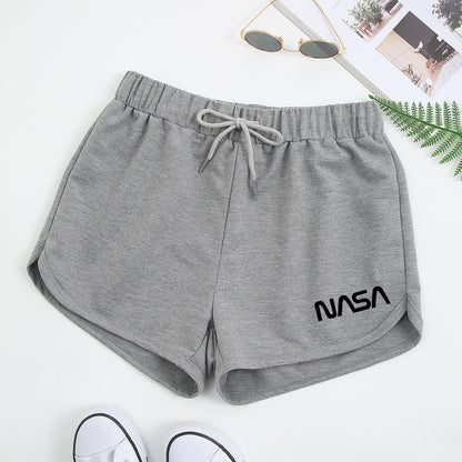 Pantalones cortos de verano para mujer, pantalones sencillos informales deportivos a la moda, estampado gráfico de letras Nasa