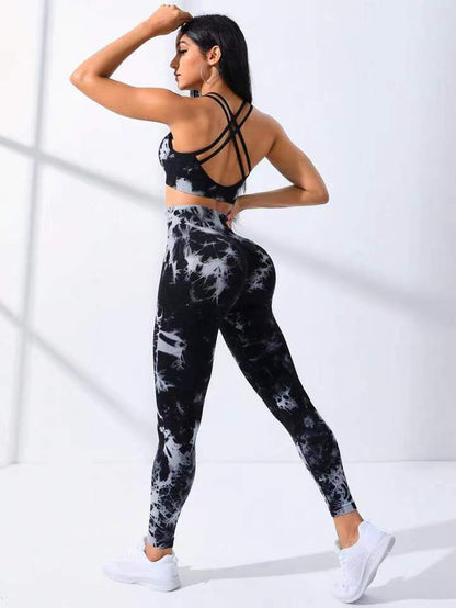 Costume de pantalon de soutien-gorge de sport de vêtements de Yoga de teinture par nouage sans couture européens et américains