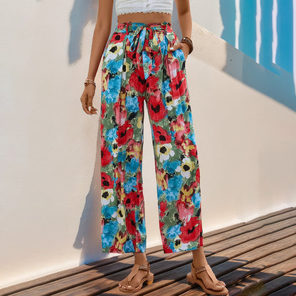 Ropa de verano para mujer, pantalones de pierna recta para vacaciones bohemias para mujer