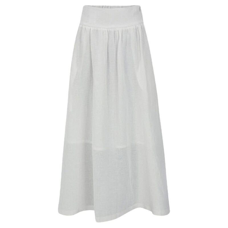 Jupe française taille haute en coton et lin, rétro, Simple, ample, respirante, grande jupe trapèze pour femmes, été