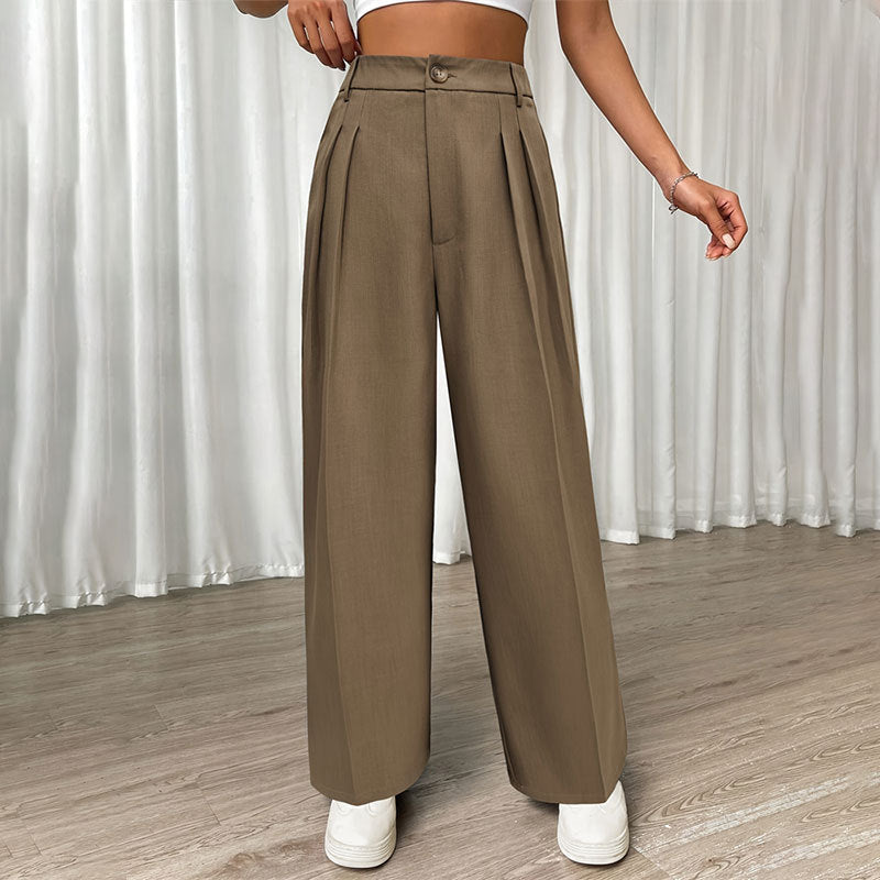 Women Clothing Office Pleated Loose High Waist Straight Pants Casual Pants Solid Color Pants Women Summer Pants Women