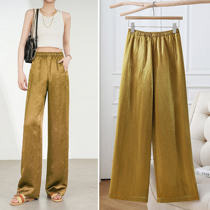 Pantalones rectos de triacetato plisados ​​de primavera para mujer