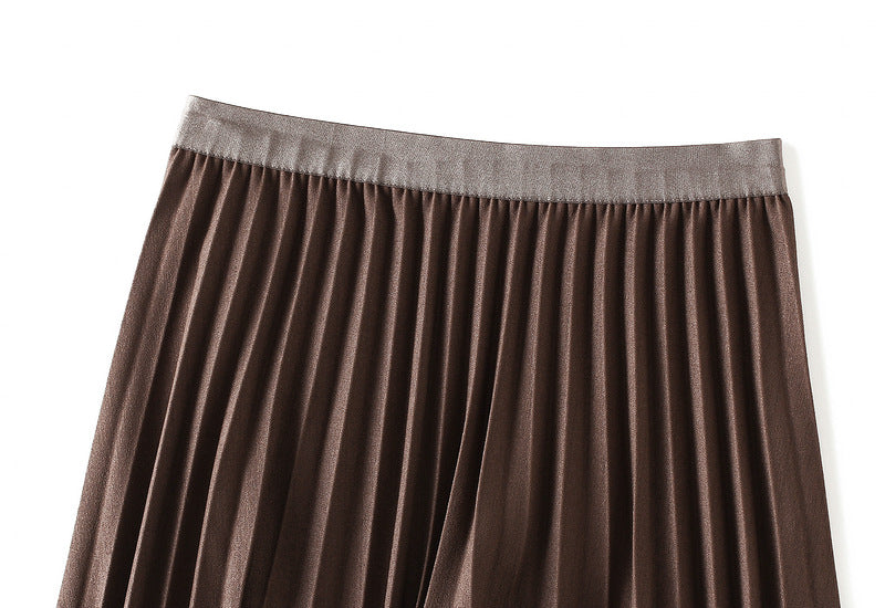 Autumn Pleated Skirt Mid Length Skirt Spring Autumn Women Drape A line Skirt