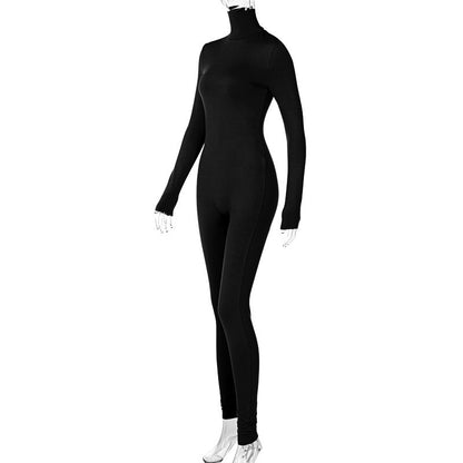 Autumn Winter Solid Color Tight Long Sleeve Fleece Lined Jumpsuit Women Clothing Yoga Bodysuit