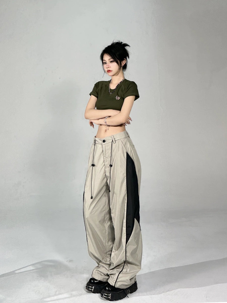 Color Matching Thin Niche Loose Draping Effect Sports Pants