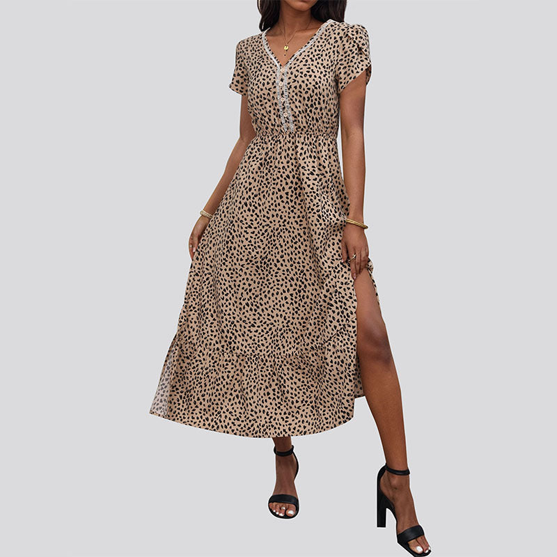 Vestido con estampado de leopardo adelgazante de cintura media de verano para mujer