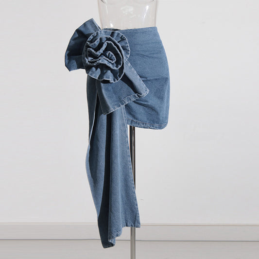 Jupe d'été en Denim pour femmes, ruban de couture florale tridimensionnel personnalisé, taille haute, fourreau assorti avec tout