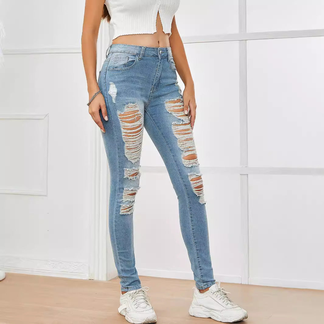 Women Clothing Women Pants Ripped Frayed Stretch Skinny Jeans