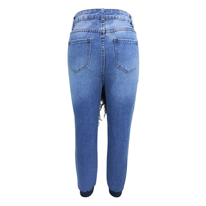 Automne Femmes Jeans Couture Confortable, Décontracté Déchiré Lacets Pieds