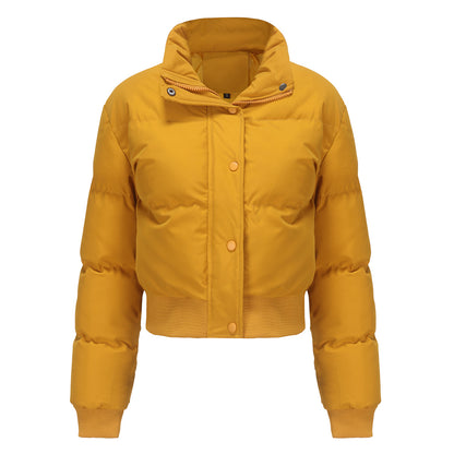 Automne Hiver Femmes Vêtements Courte Veste En Coton Femmes À Manches Longues Col Haut Manteau Chaud Lâche Décontracté Coton Rembourré Vêtements Manteau De Pain