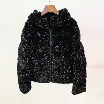 Winter Star Bling Bling Velvet Sequined White Duck down Jacket