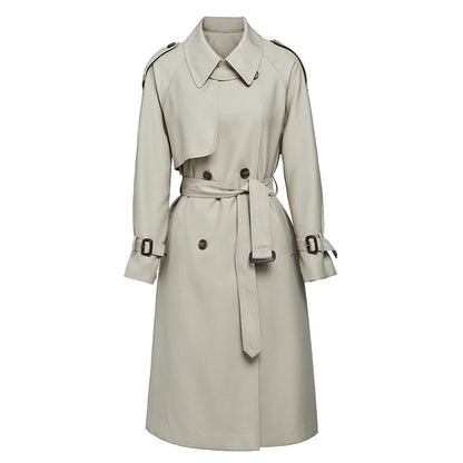 Element Autumn Winter British Double Breasted Loose Drooping Extended Trench Coat for Women