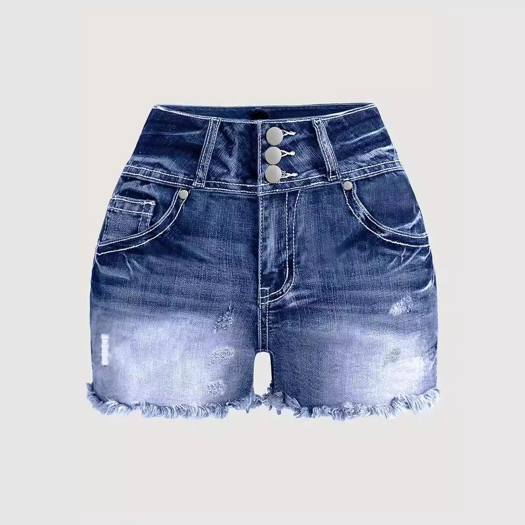 Short en jean lavé à ourlet effiloché à la mode pour femme