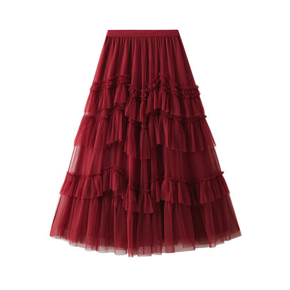 Tiered Dress Spring Mesh Long Skirt Design Skirt Easy Matching Mesh Stitching Pettiskirt