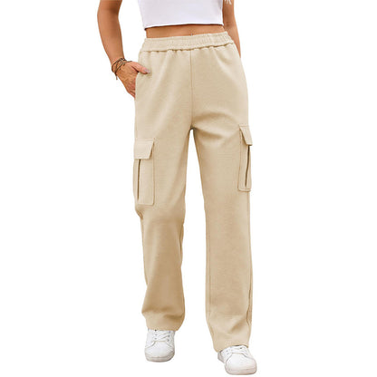 Pantalones de mujer Otoño Pantalones de cintura alta para mujer Pantalones cargo con bolsillo Pantalones para correr en pista