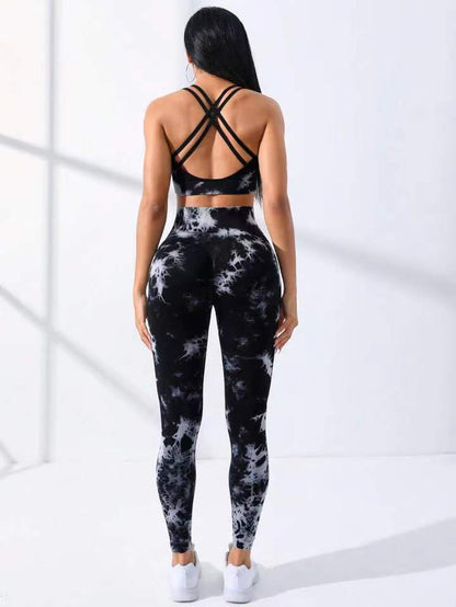 Costume de pantalon de soutien-gorge de sport de vêtements de Yoga de teinture par nouage sans couture européens et américains