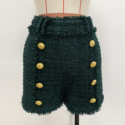 Autumn Winter Star High Fixed Pants Lion Button Tweed Fringe Shorts