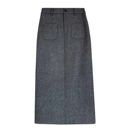 Woolen Skirt High Waist Design Pocket Autumn Winter Cover Hip Woolen Skirt