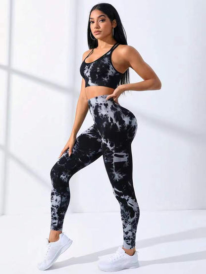 Costume de pantalon de soutien-gorge de sport de vêtements de Yoga de teinture par nouage sans couture européens et américains