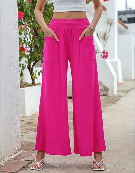 Women Clothing Elastic Waist High Waist Slightly Spicy Pants Loose Casual Trousers with Pockets