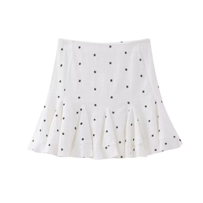 Summer Women Clothing Contrast Color Embroidery Decorative High Waist Mini Skirt