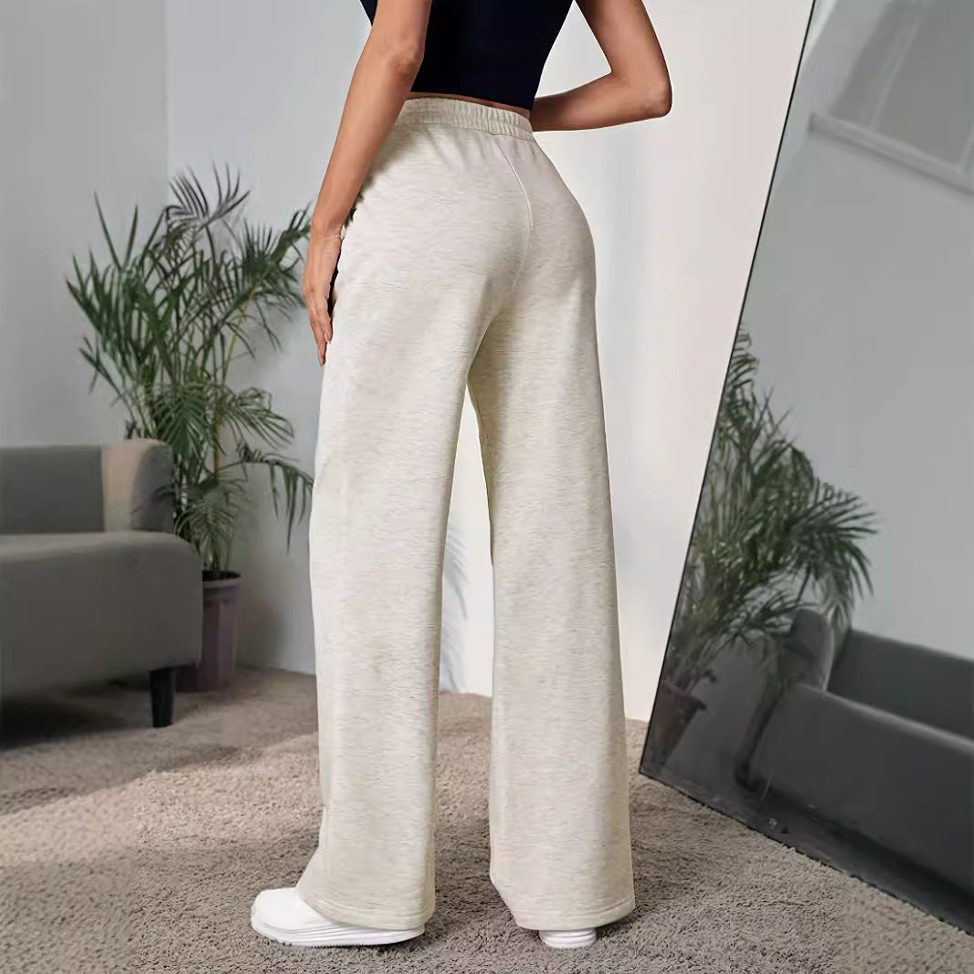 Pantalon de survêtement d'automne fendu droit décontracté sport femme pantalon effet drapé taille haute pantalon large