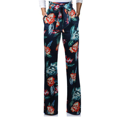 Boutique Casual Wide Leg Pants High Waist Print Trousers