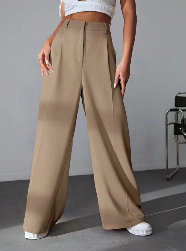 Pantalones de pierna ancha, pantalones de trabajo para mujer, cintura alta, adelgazantes, sueltos, caídos, rectos, pantalones de fregona