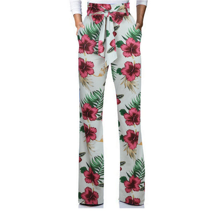 Boutique Casual Wide Leg Pants High Waist Print Trousers