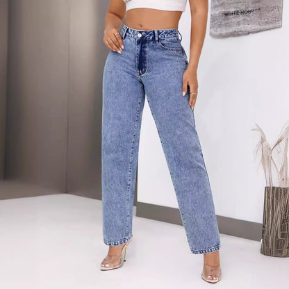 Pantalones vaqueros rectos de cintura alta estilo retro para mujer