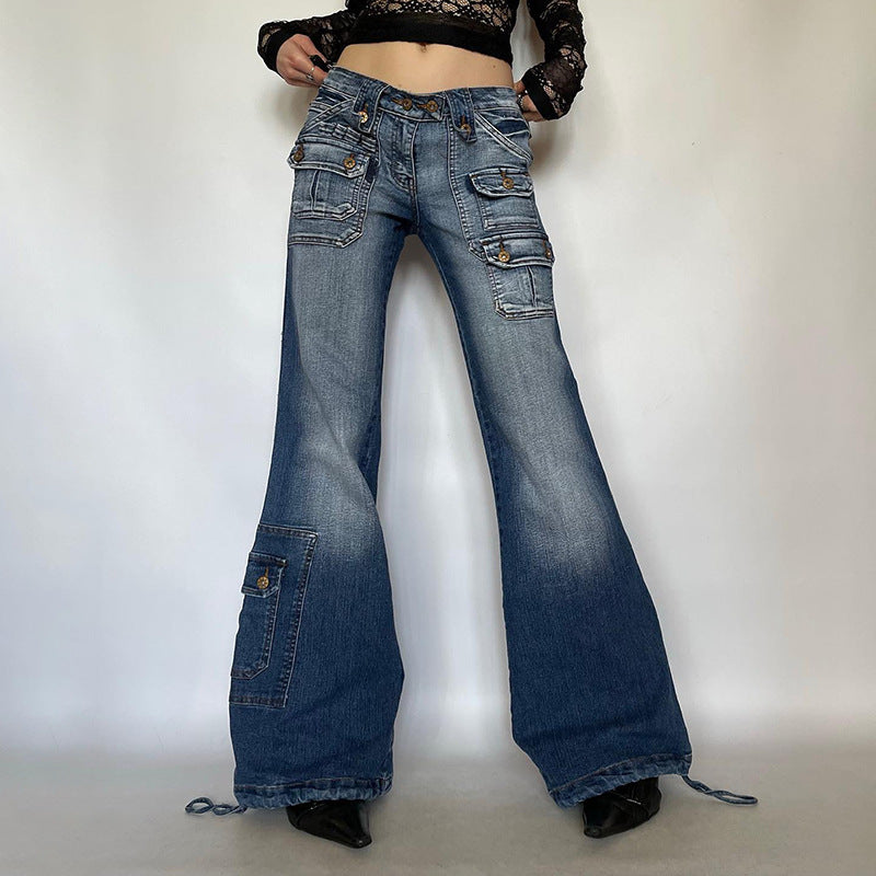 Début de l'automne femmes vêtements rue en ligne rouge sexy bleu couleur droite légèrement épicée jeans minceur femmes