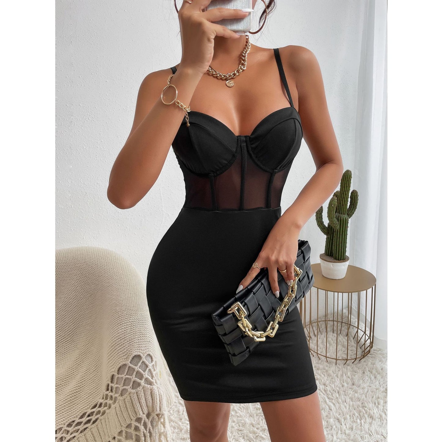 Arrival Sexy Patchwork Sling Perspective Steel Ring Boning Corset Boning Corset Sheath Dress Corset