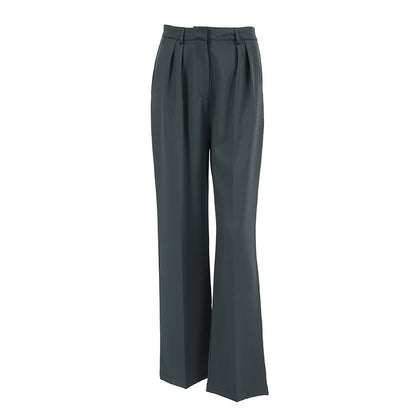 Pantalon de travail décontracté taille haute à jambe large et ample pour femme, pantalon de bureau gris, arrivée d'automne