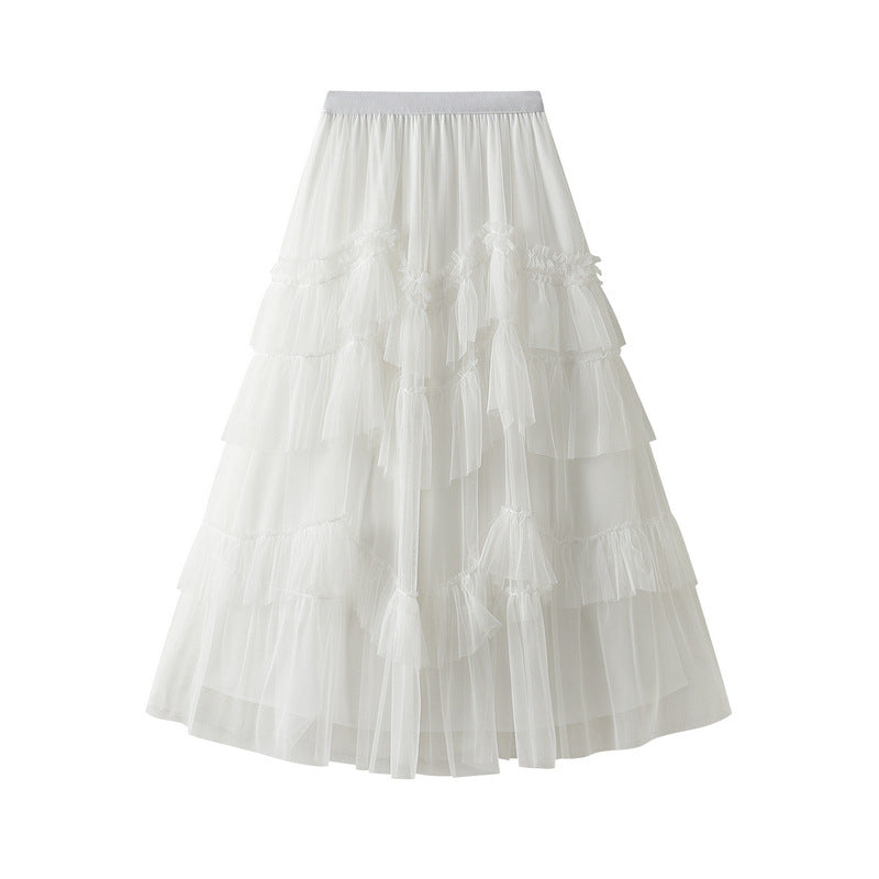 Tiered Dress Spring Mesh Long Skirt Design Skirt Easy Matching Mesh Stitching Pettiskirt