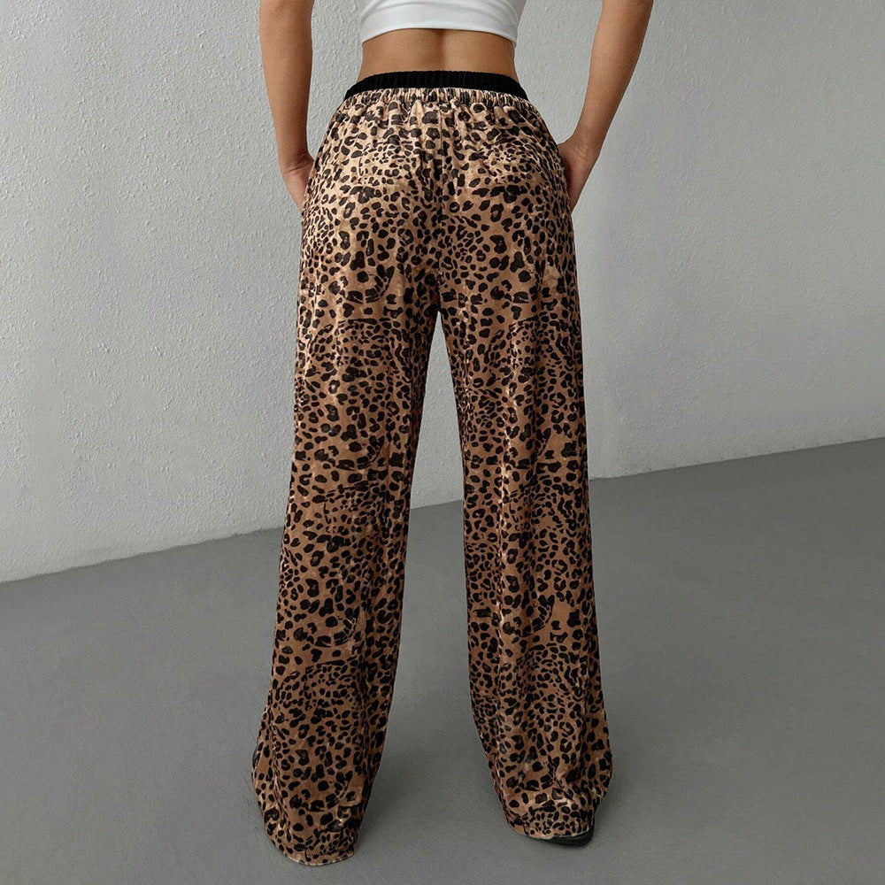 Pantalones casuales de diseño único para mujer, pantalones holgados con estampado de leopardo y moda para otoño e invierno