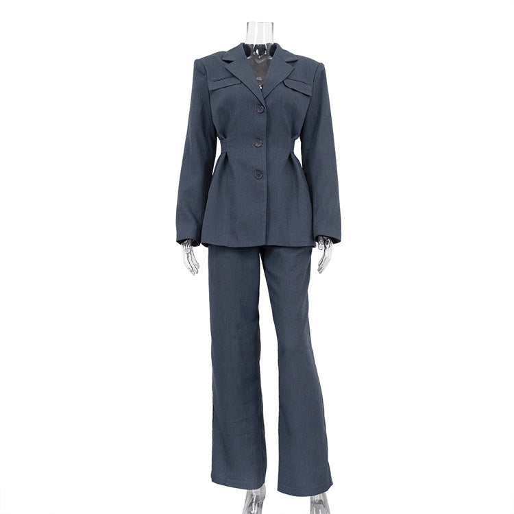 Femmes vêtements printemps haute sens col taille serré Blazer pantalon décontracté costume costume