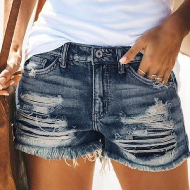 Short d'été en denim déchiré taille haute pour femme