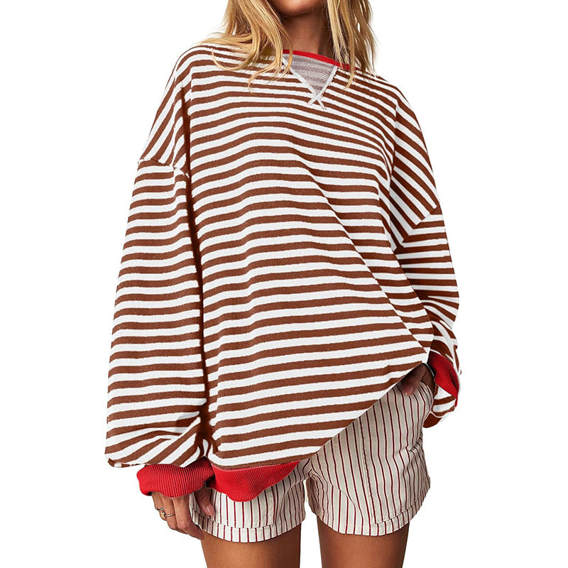 Women Clothing Autumn Winter Oversized Casual Thickening Striped Sweater Women