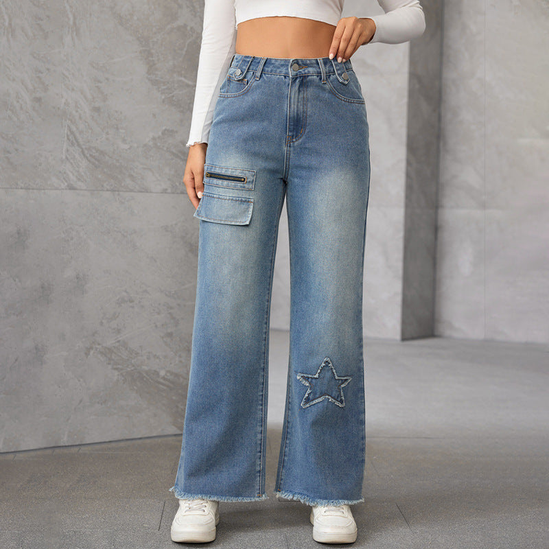 Jean taille haute épais et amincissant pour femme, pantalon ample à jambes larges, tendance, fin, brossé, droit, pour femme