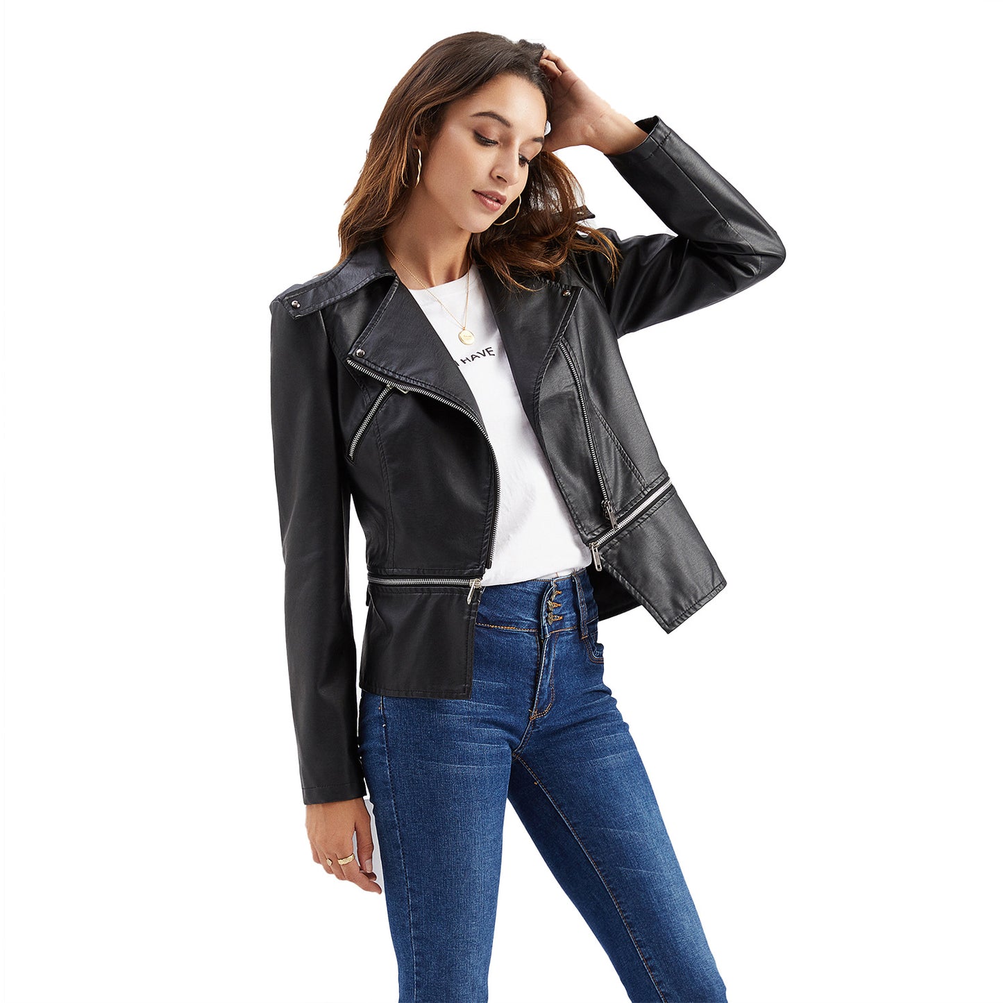 Ropa de mujer Talla nueva Abrigo de cuero Abrigo de mujer con dobladillo desmontable Chaqueta casual de moda para primavera y otoño para mujer