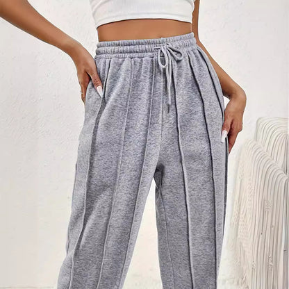 Pantalones de chándal grises para mujer, pantalones casuales de cintura alta y pierna ancha, pantalones de chándal holgados de marea