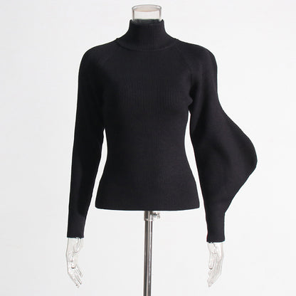 Autumn Elegant Half Turtleneck Niche Design Asymmetric Slim Fit Slimming Knitted Sweater for Women