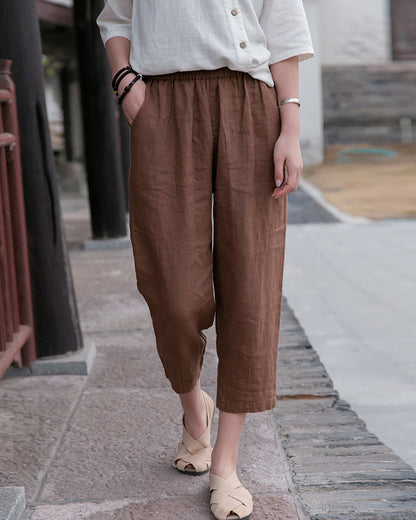 Cotton Linen Women Clothing Spring Summer Artistic Cotton Linen Casual Pants Linen All Matching Slimming Cropped Pants Baggy Pants